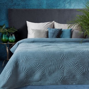 Tmavotyrkysový elegantný dekoračný prehoz na posteľ s prešívaním