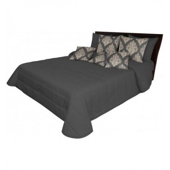 Jednofarebný tmavosivý prešívaný prehoz na posteľ
