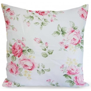 Biela obliečka na vankúš s ružičkami