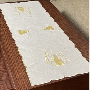 Behúň na stôl krémový so zlatými stromčekmi