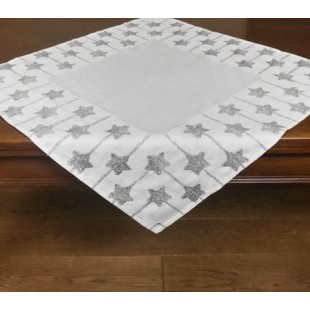 Dekoračný obrus na stôl biely so striebornými hviezdičkami