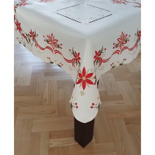 Dekoračný obrus krémový s červeným vianočným motívom