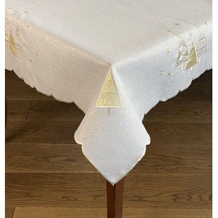 Obrus na stôl krémový so zlatými stromčekmi