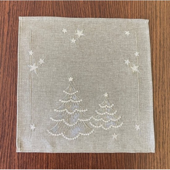 Obrúsok sivý s vianočnými stromčekmi