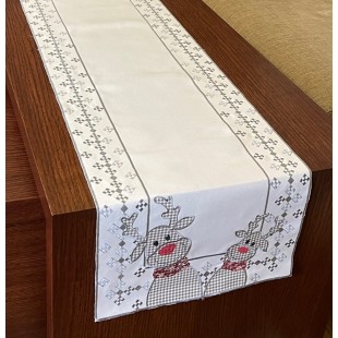 Behúň na stôl biely so sivými sobíkmi