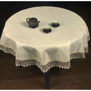 Obrus kruhový s lístočkami v béžovej farbe