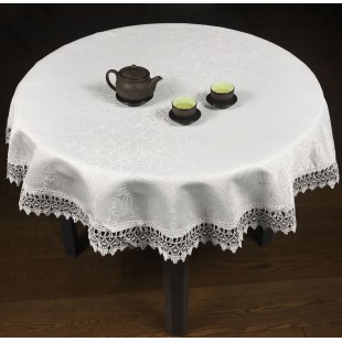 Obrus kruhový s lístočkami v bielej farbe