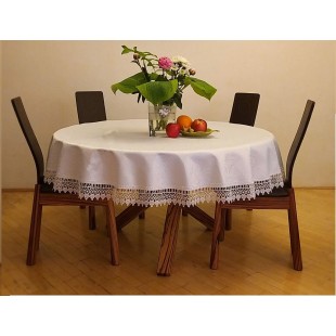 Obrus kruhový v bielej farbe s lístočkami