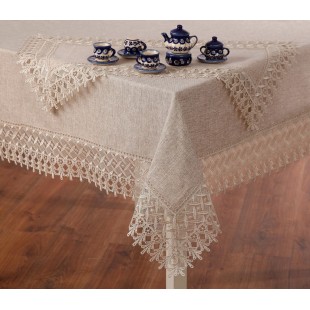 Obrus béžový s krajkovým lemom