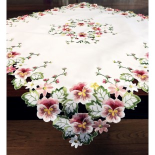 Dekoračný obrus biely s ružovými kvetmi