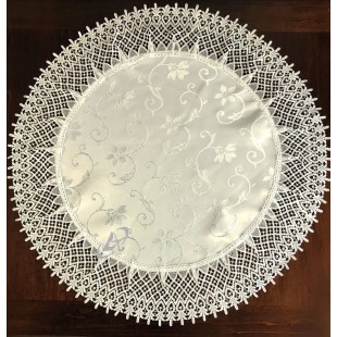 Dekoračný obrus kruhový krémový s kvetinami a čipkou