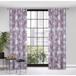 Záclona hustejšia sivá s ružovými kvetmi