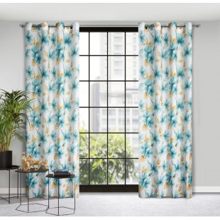 Záves biely stredne zatemňujúci s modrými kvetmi