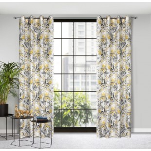 Záves stredne zatemňujúci biely so žltými vetvičkami