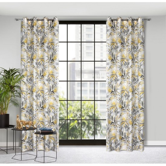 Záves stredne zatemňujúci biely so žltými vetvičkami