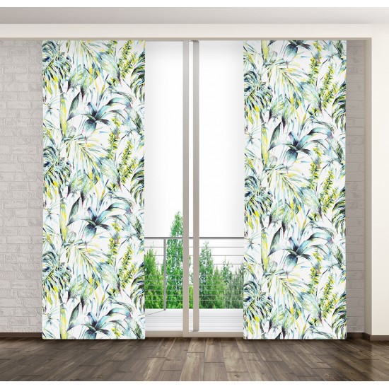 Biely panelový záves s exotickým motívom rastlín