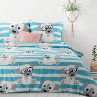 Bielo-modré bavlnené posteľné obliečky s detským motívom