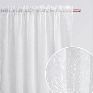 Záclona biela s listovým vzorom FLORY s riasiacou páskou