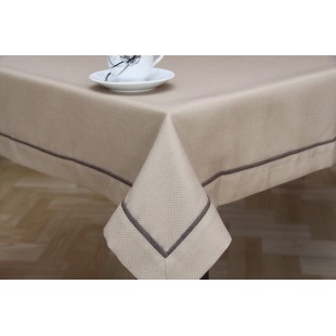 Obrus na stôl béžový s hnedým lemom