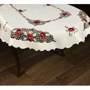 Obrus krémový s červenými kvetmi