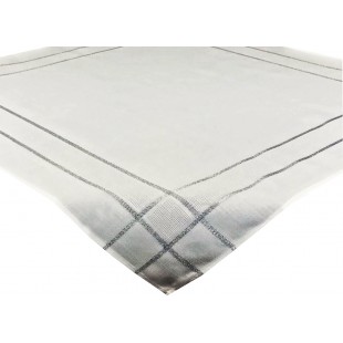 Dekoračný obrus biely so striebornými pásikmi