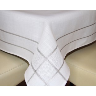 Obrus biely so striebornými pásikmi