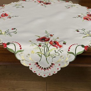 Obrus štvorcový krémový s červenými kvetmi