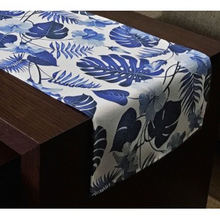 Behúň biely s modrými listami