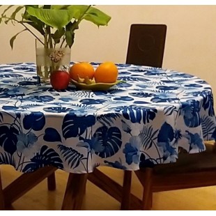 Obrus kruhový s modrými listami