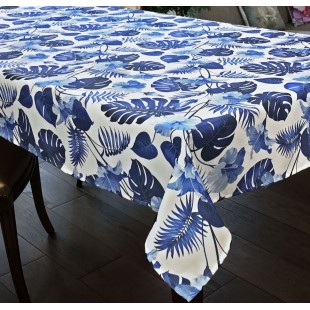 Obrus biely s modrými listami