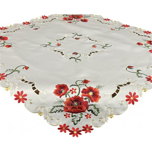 Dekoračný obrus biely s červenými kvetmi