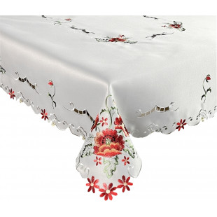Obrus biely s červenými kvetmi