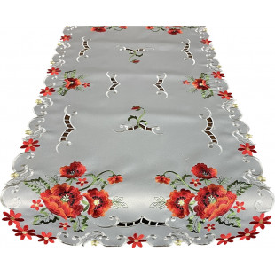 Behúň s červenými kvetmi v sivej farbe