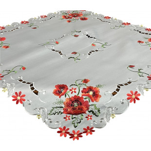 Dekoračný obrus s červenými kvetmi v sivej farbe