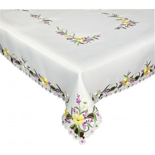 Obrus biely s kvetinovým okrajom