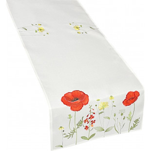 Behúň biely s červenými makmi