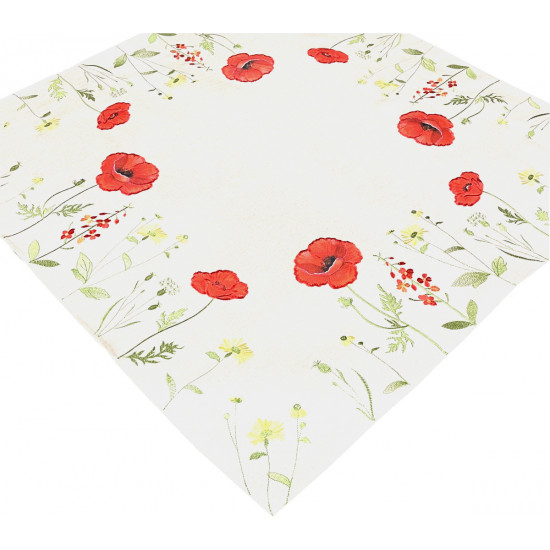 Dekoračný obrus biely s červenými makmi