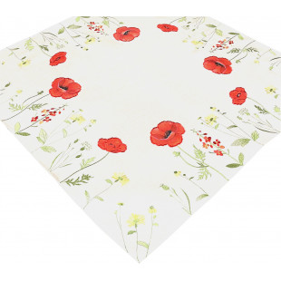 Dekoračný obrus biely s červenými makmi