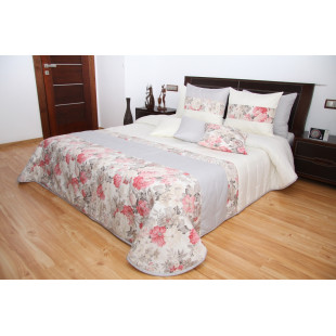 Krémovo sivo ružový prešívaný elegantný prehoz na posteľ s kvetinovým motívom