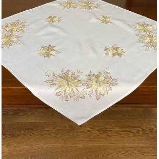 Dekoračný obrus v bielej farbe so zlatou výšivkou