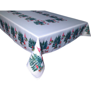 Vianočný obrus v bielej farbe so škriatkami a zdobením