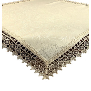 Dekoračný obrus béžový s lístočkami a čipkovaným lemom