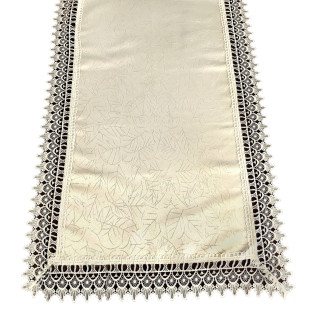 Behúň krémový s lístočkami a čipkovaným lemom