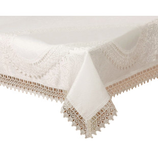 Obrus krémový s lístočkami a čipkovaným lemom