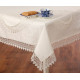 Obrus krémový s lístočkami a čipkovaným lemom