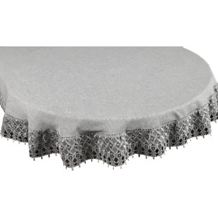 Obrus oválny sivý s krajkovým lemom