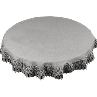 Obrus kruhový v sivej farbe s ozdobným okrajom