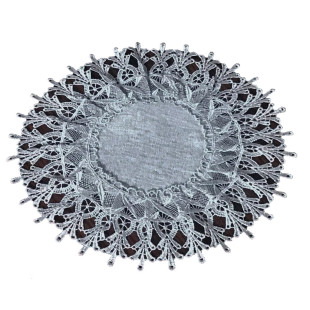 Obrúsok kruhový sivý s krajkovým lemom