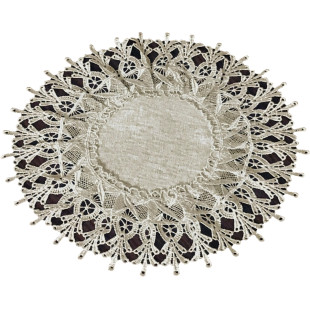 Obrúsok kruhový béžový s krajkovým lemom