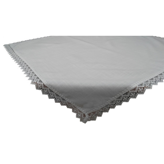 Obrus na stôl s dekoračným lemovaním v bielej farbe